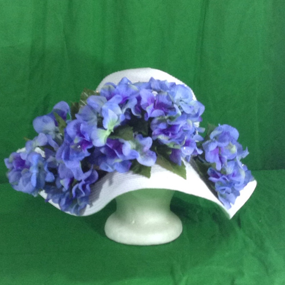 Church Lady Derby Hat Blue Floral M - Lg Glitter